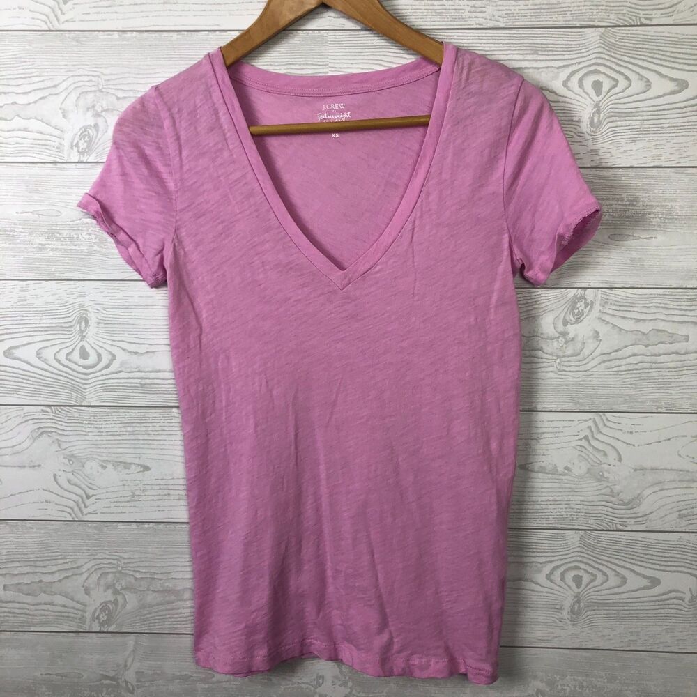 J Crew Women's XS Featherweight Slub Cotton Tee Short Sleeve V Neck Pink Shirt
